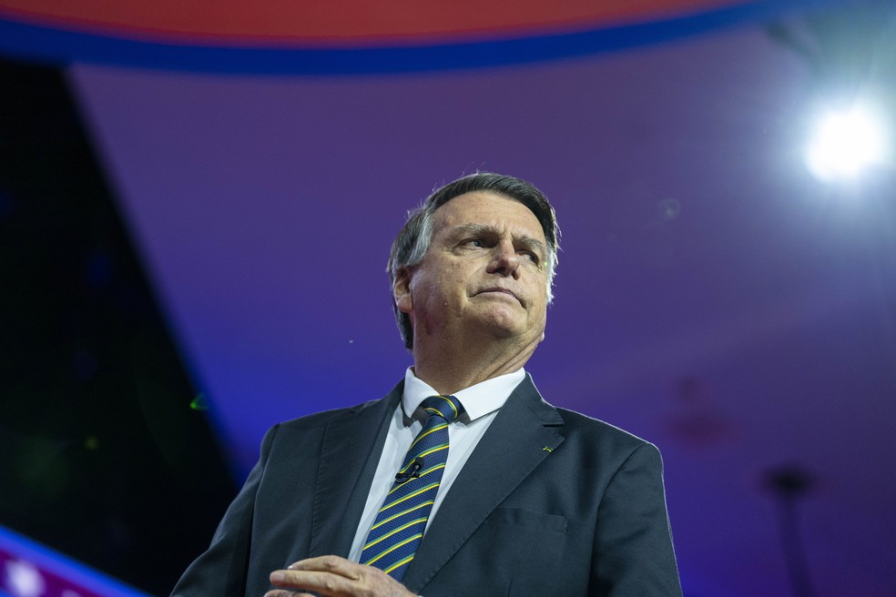 O ex-presidente Jair Bolsonaro durante evento nos Estados Unidos — Foto: Alex Brandon/AP