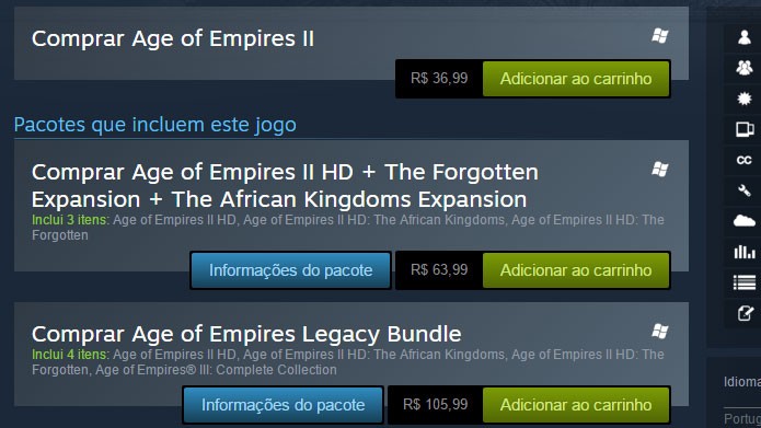 Na página do Steam, adicione o jogo o Age of Empires 2 HD Edition ao carrinho (Foto: Reprodução/Tais Carvalho)