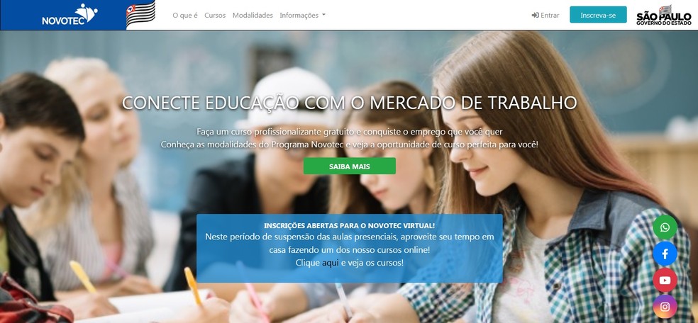 Programa Novotec oferece 15 mil vagas para cursos online gratuitos — Foto: Reprodução