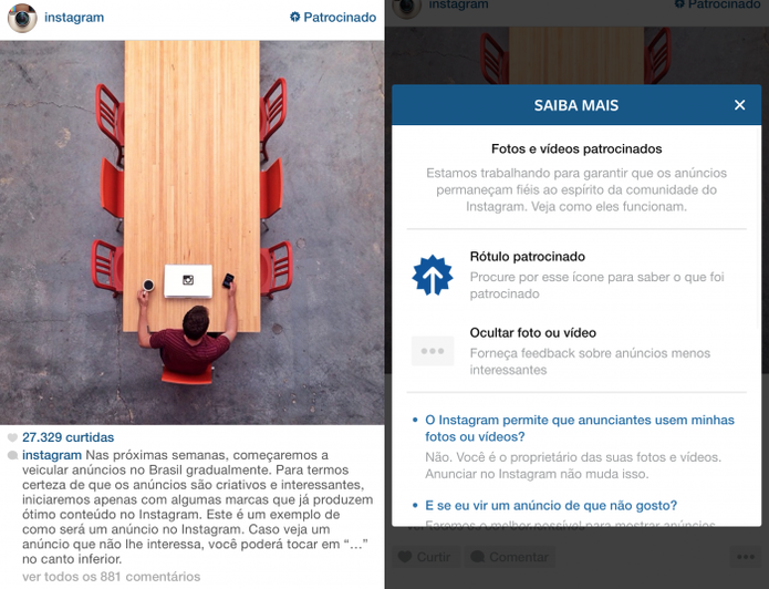 Instagram faz um post patrocinado na rede para avisar seus usu?rios que a pr?tica ser? comum (Foto: Divulga??o)