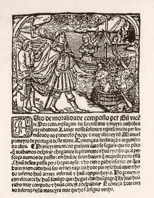 Ilustração da edição original do Auto da Barca do Inferno, peça de Gil Vicente (Foto: Wikipedia Commons)