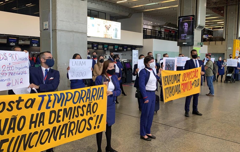 Protesto dos funcion&aacute;rios da Latam no Terminal 2 do aeroporto de Guarulhos, em S&atilde;o Paulo. &mdash; Foto: Acervo Pessoal 