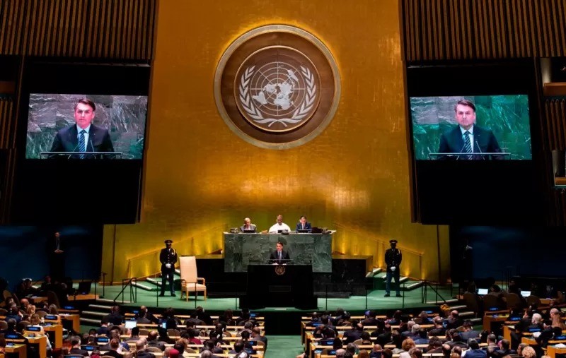 Como de praxe, Bolsonaro será o primeiro a discursar na sessão de debates da Assembleia-Geral da ONU nesta terça-feira (Foto: JOHANNES EISELE/AFP VIA GETTY IMAGES via BBC)