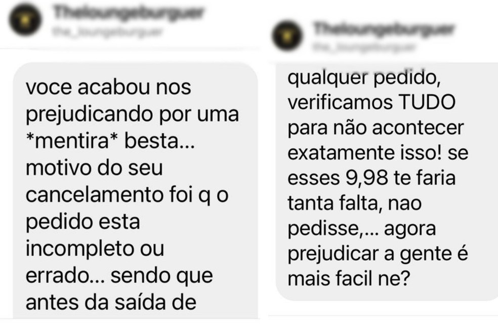 Estabelecimento enviou mensagem no Instagram da cliente após pedido ter sido cancelado pela plataforma, em São Vicente — Foto: Arquivo Pessoal