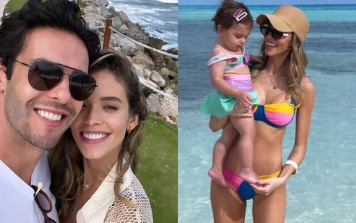 Em Cancún, Carol Dias mostra dia de praia com Kaká e a filha do casal