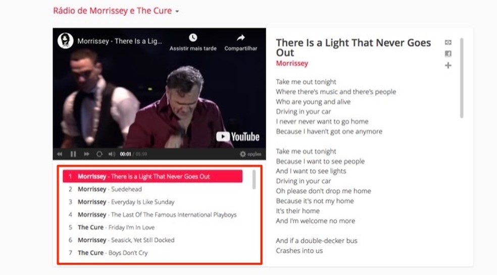 Playlist com artistas combinados criada no serviço online Ouvir Música — Foto: Reprodução/Marvin Costa