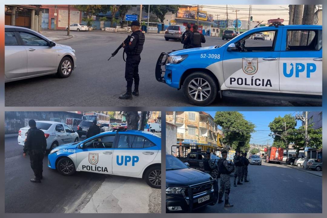 A Polícia Militar reforçou o patrulhamento também no entorno da Vila Cruzeiro, na Penha, em manhã de operação conjunta com a PF e a PRF