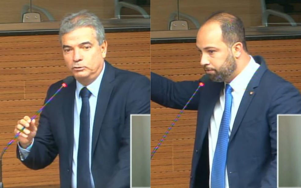 Gilberto Alves (Republicanos), à esquerda, e Victor André Gomes (União Brasil), à direita — Foto: Reprodução/YouTube
