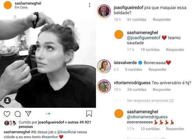 Namorado comenta em post de Sasha: "Pra que maquiar essa beldade