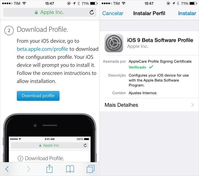 Instale o perfil de configuração de software beta da Apple (Foto: Reprodução/Helito Bijora)