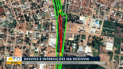 Trecho urbano da BR-153 em Gurupi está com desvios e interdições para obras