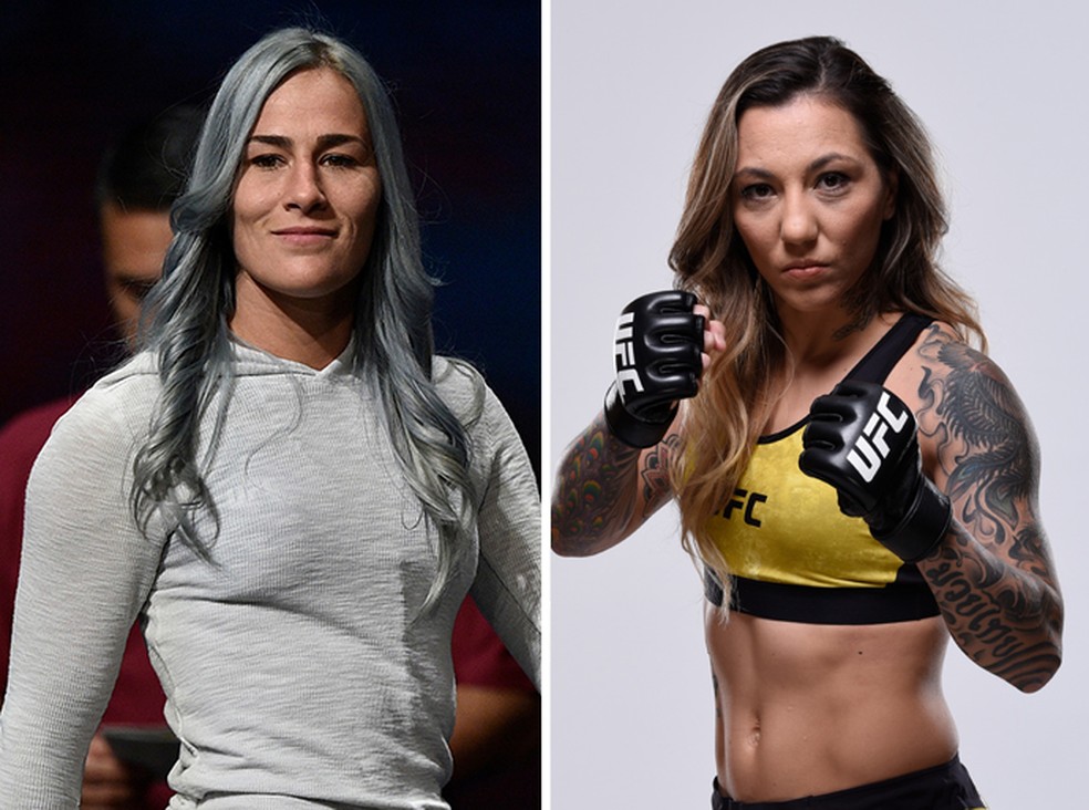 Kalindra Faria (dir.) enfrenta a americana Jessica Eye no UFC St. Louis, dia 14 de janeiro (Foto: Arte)