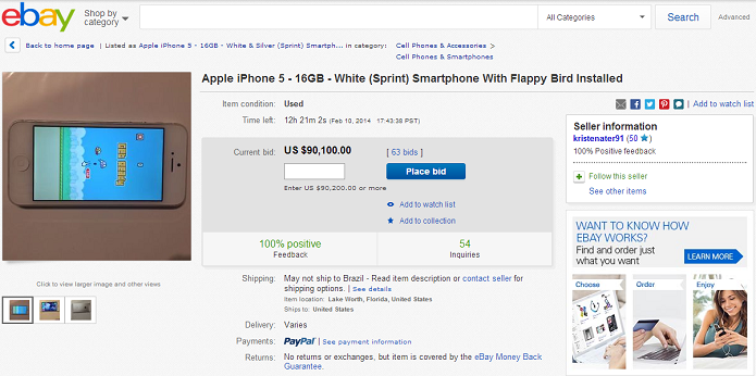 eBay tem iPhones caríssimos com o Flappy Bird (Foto: Reprodução/Thiago Barros)