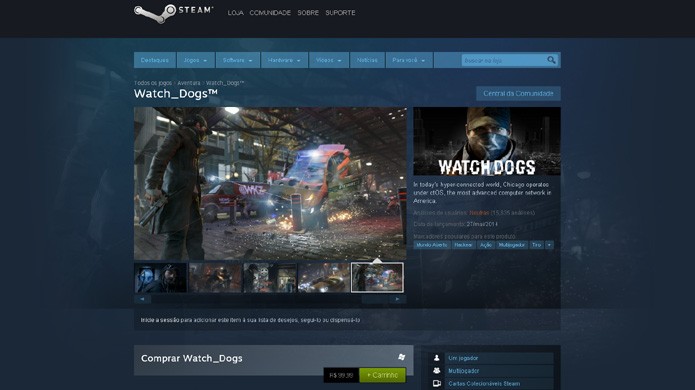 Vá na loja digital Steam e compre a versão para PC de Watch Dogs (Foto: Reprodução/Rafael Monteiro)