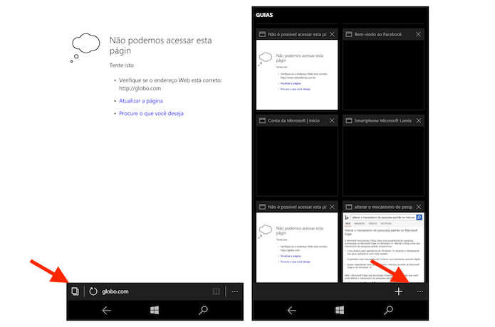 Acessando as opções para uma nova aba do Microsoft Edge no Windows 10 Mobile (Foto: Reprodução/Marvin Costa)