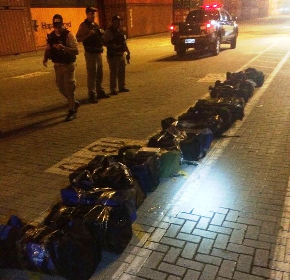 Malas com cocaína foram localizadas no Porto de Santos, SP (Foto: Divulgação/Polícia Federal)