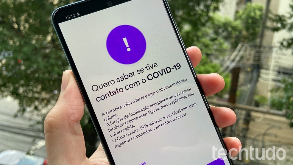 App Coronavírus - SUS pergunta se usuário quer saber se teve contato com Covid-19 — Foto: Thássius Veloso/TechTudo