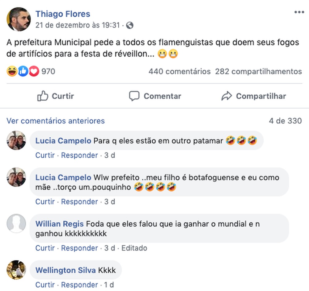 A postagem do prefeito gerou polÃÂÂªmica em sua rede social do facebook. (Foto: Facebook)