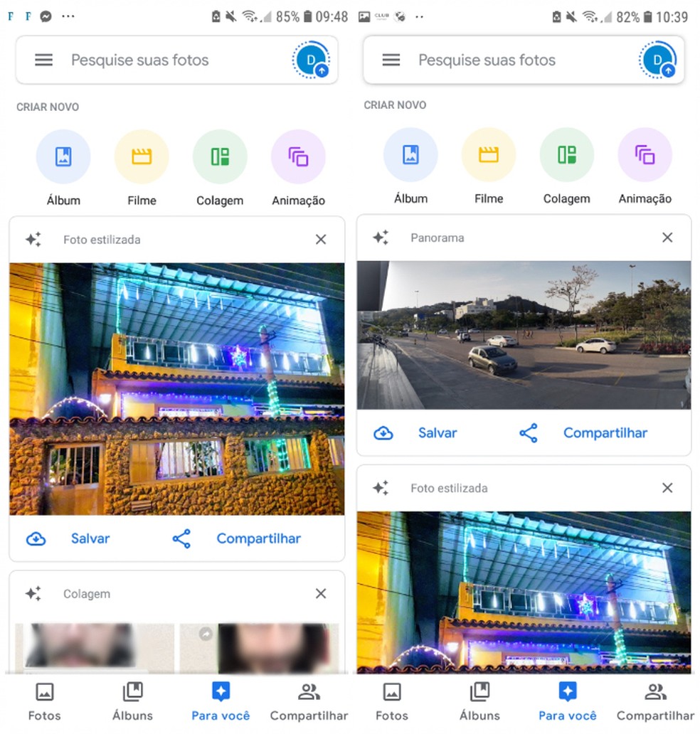 Google Fotos continuamente sugere edições automáticas como colagens, fotos estilizadas e montagens em panorama — Foto: Reprodução/Daniel Dutra