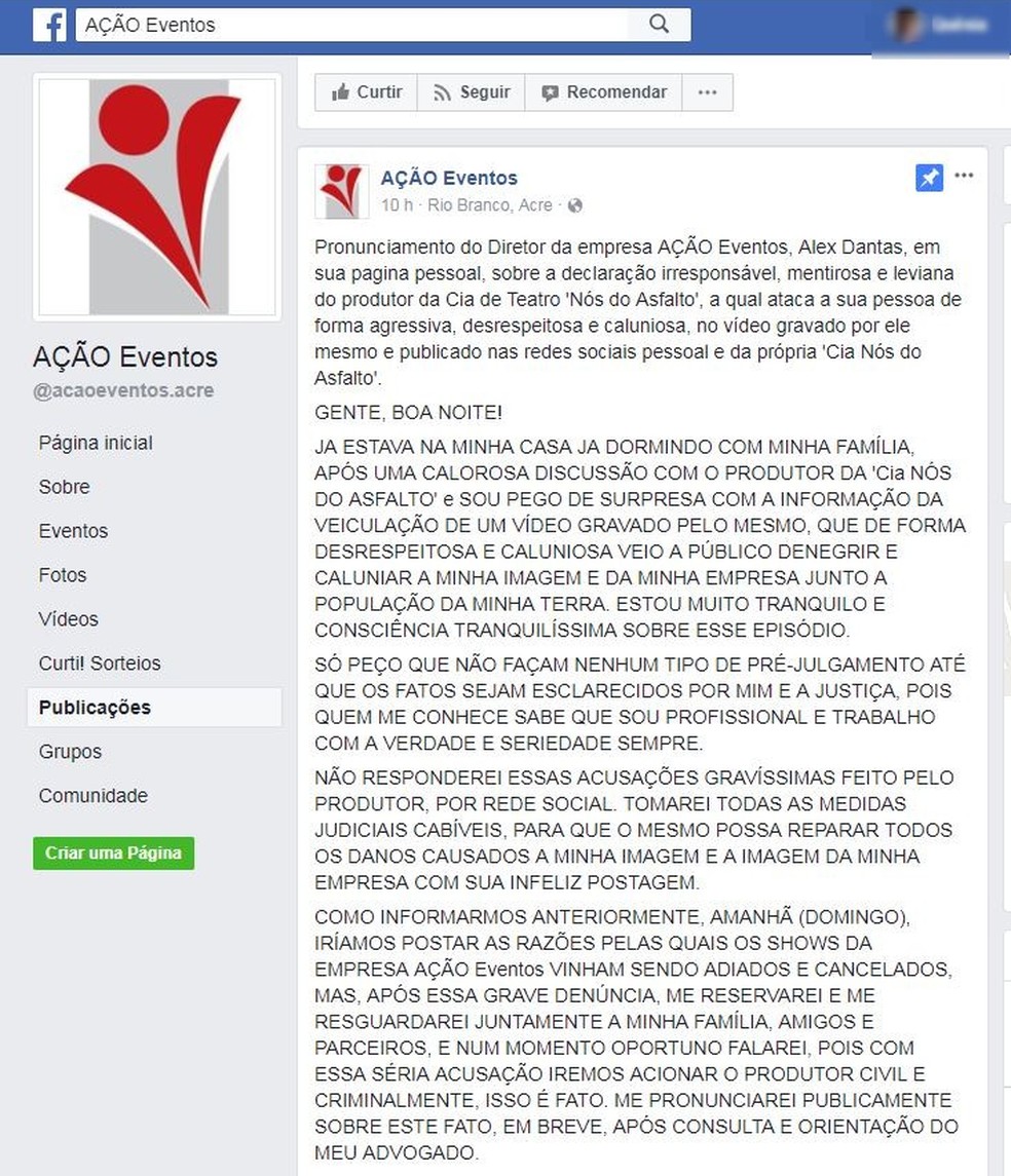 Em nota, empresário afirma que vai se pronunciar somente após orientação de advogado (Foto: Reprodução/Facebook)