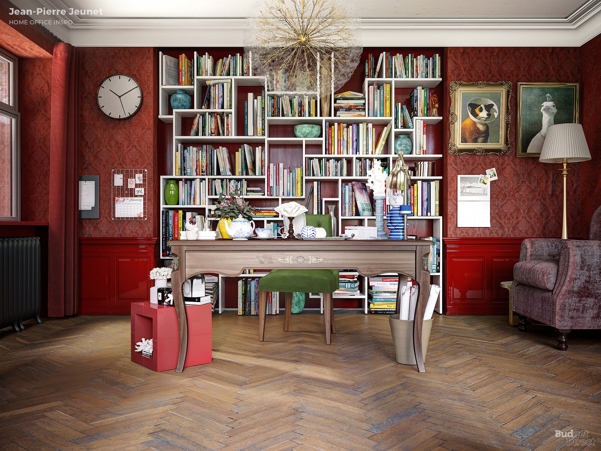 As cores de Amélie preenchem o escritório inspirado em Jean- (Foto: Budget Direct / Divulgação)