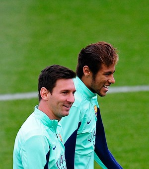 Messi Neymar treino Barcelona (Foto: AP) Messi Neymar treino Barcelona (Foto: AP)