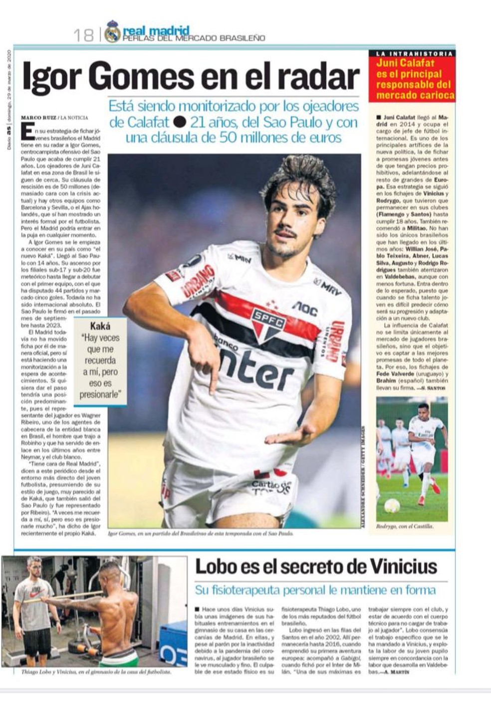 Igor Gomes, do São Paulo, está no radar do Real Madrid, segundo o jornal "AS", da Espanha — Foto: Reprodução
