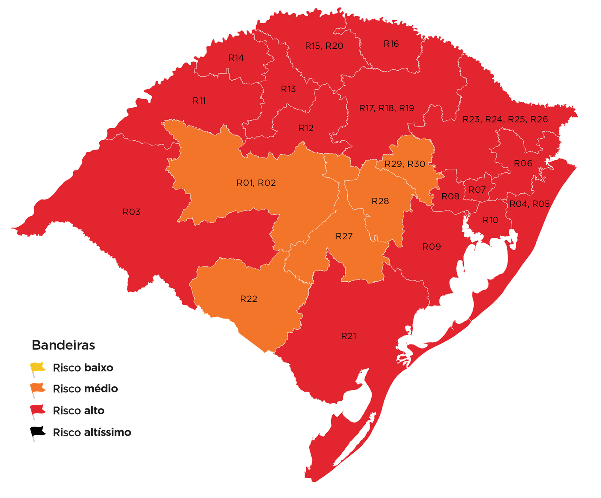 Distanciamento Controlado Mapa Preliminar Tem 16 Regioes Em Bandeira Vermelha No Rs Rio Grande Do Sul G1