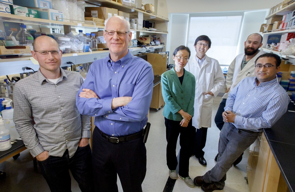 O cientista Raymond Bergan e equipe em laboratório no Instituto OHSU Knight Cancer, no estado de Óregon (EUA)  (Foto: Kristyna Wentz-Graff/OHSU)