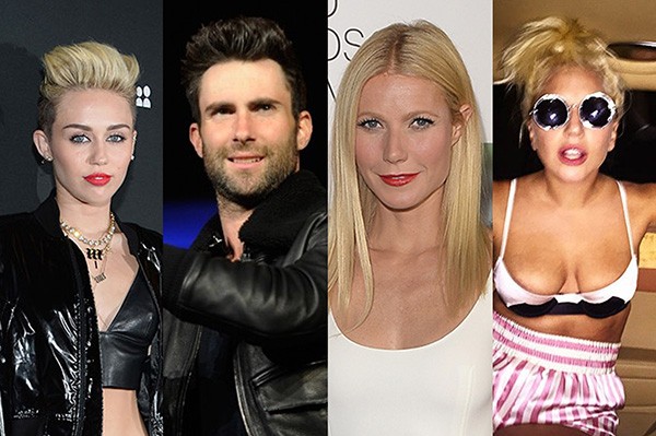 Miley Cyrus, Adam Levine, Gwyneth Paltrow, Lady Gaga (Foto: Getty Images e Reprodução)