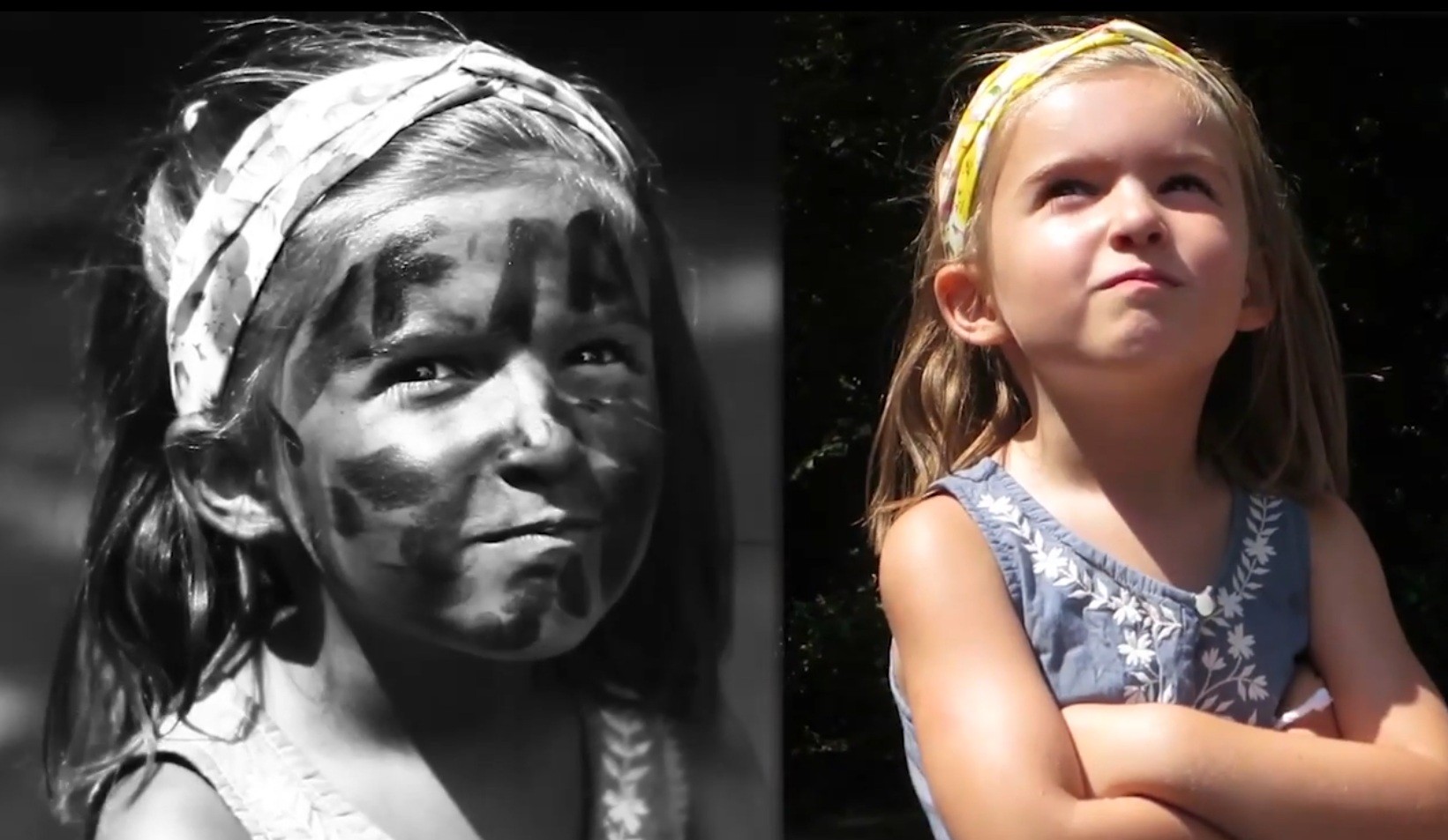 Menina com protetor solar (à esquerda) e sem (Foto: Reprodução/YouTube)