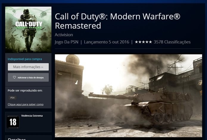 Call of Duty: Modern Warfare não pode ser baixado diretamente pela PSN (Foto: Reprodução/Felipe Demartini)