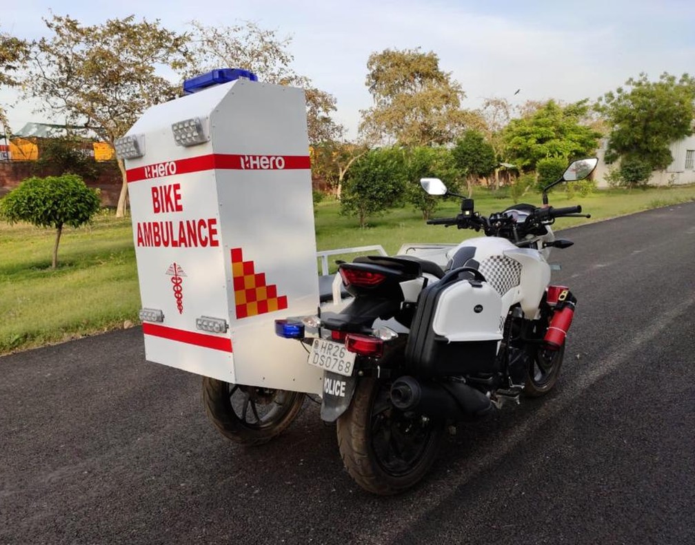 Feita pela Hero, moto pode ajudar a buscar pacientes de coronavírus em áreas rurais — Foto: Hero/Divulgação