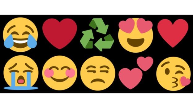 Carinhas que expressam emoções e o coração são alguns dos emojis mais populares (Foto: Emojipedia/BBC)