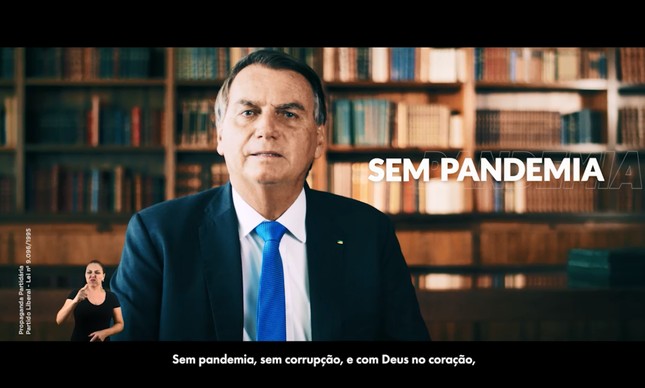 Frame de inserção do PL voltada para o estado do Alagoas, na qual Bolsonaro fala em um Brasil 'sem pandemia, sem corrupção e com Deus no coração'
