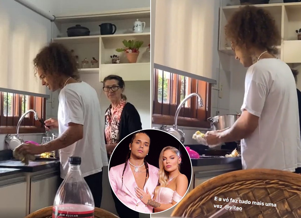 Vitão arruma a cozinha com a avó de Luísa Sonza (Foto: Reprodução / Instagram)
