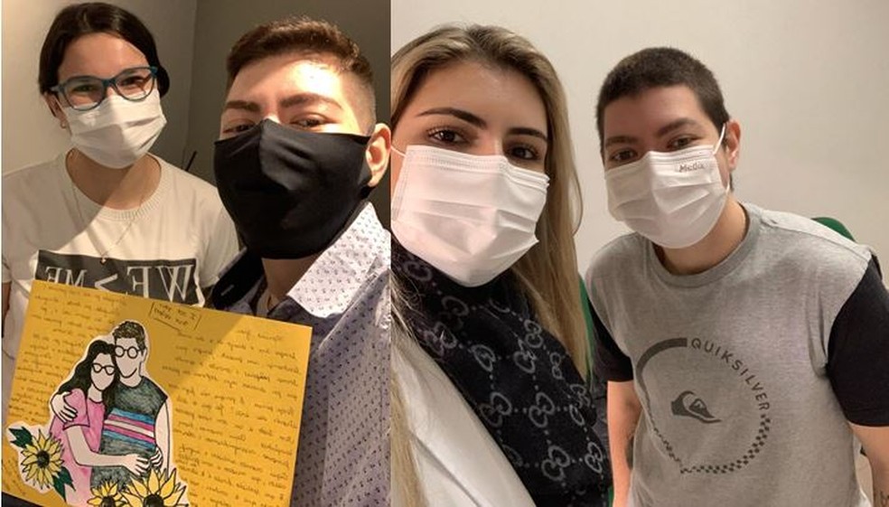 A psicóloga Bruna, e a endocrinologista Gracielle acompanharam Zion desde o início da transição e são importantes na trajetória do jovem — Foto: Arquivo pessoal