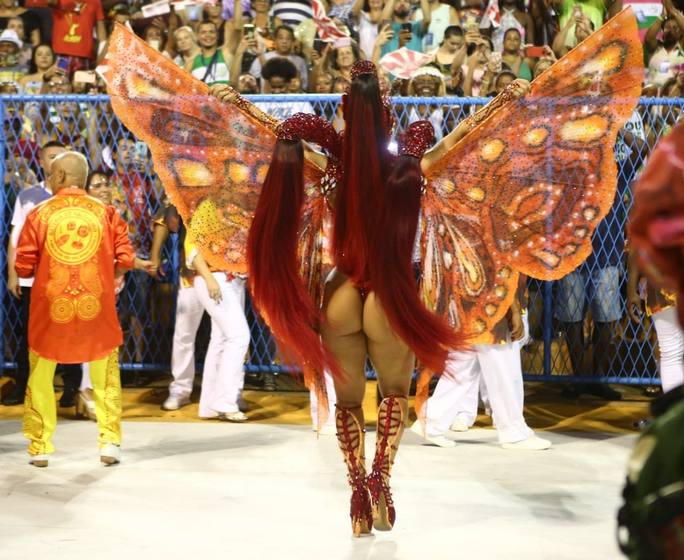 Vivi Araújo abre as asas para o público no Desfile das Campeãs  — Foto: Rodrigo Gorosito/G1