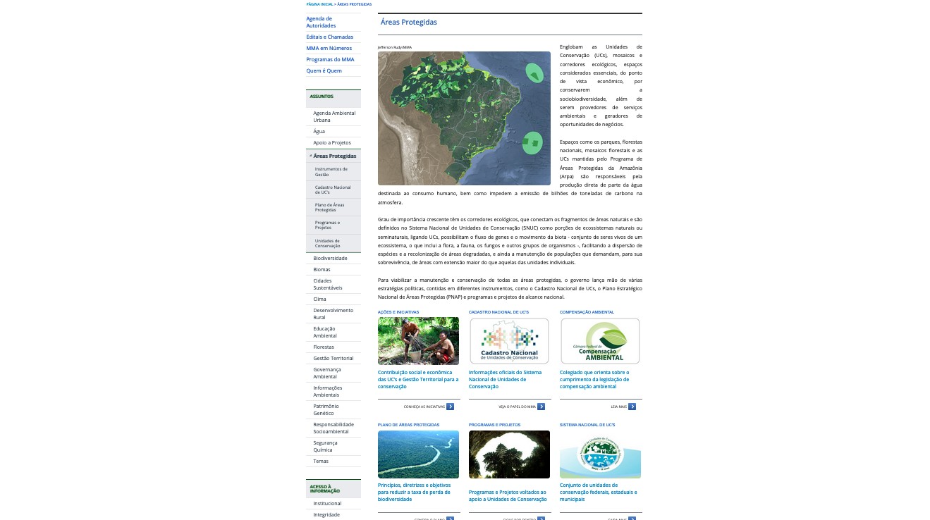 Novo site do Ministério do Meio Ambiente não tem informações sobre áreas protegidas thumbnail