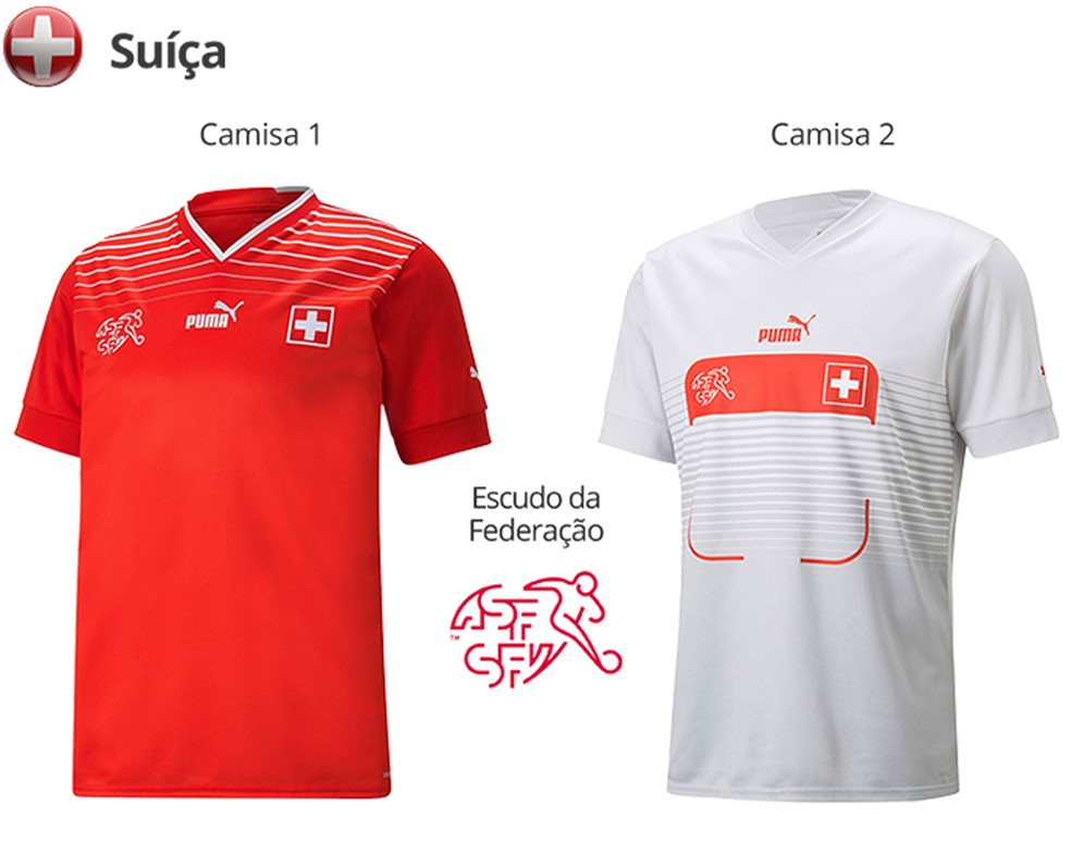Uniformes da Suíça para a Copa do Mundo de 2022 — Foto: Divulgação