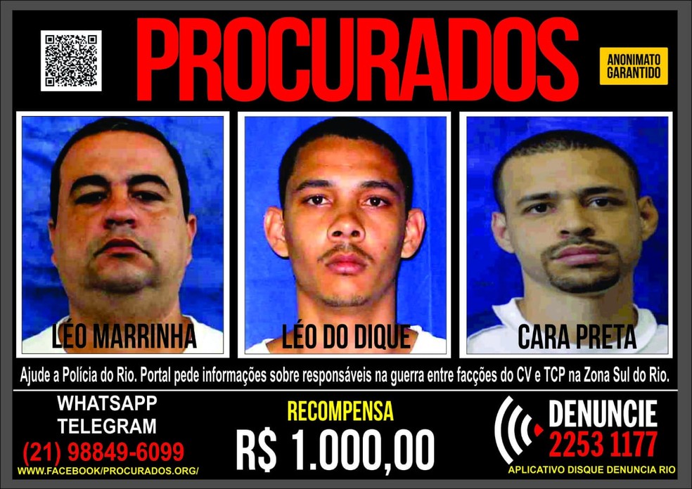 Disque-denÃºncia oferece recompensa sobre criminosos que comandaram confronto no Morro da BabilÃ´nia (Foto: DivulgaÃ§Ã£o)