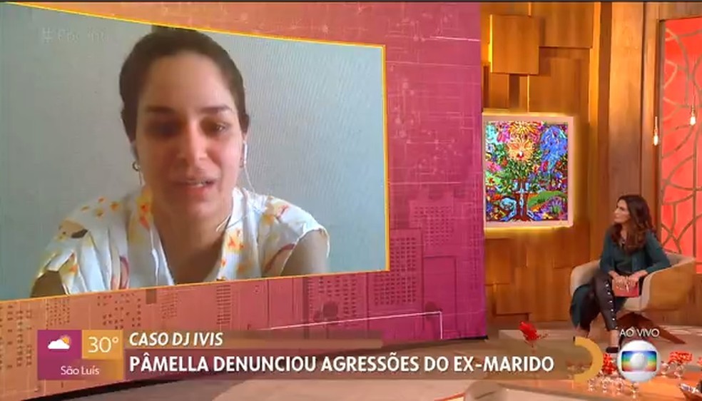 Pâmella Holando esteve no 'Encontro' e falou sobre a série de agressões sofridas pelo ex-marido, o DJ Ivis. — Foto: TV Globo