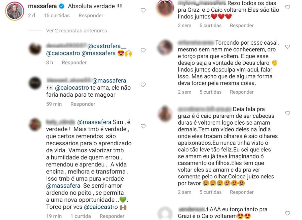 Fãs se empolgam após Grazi Massafera comentar post da tia de Caio Castro (Foto: Reprodução/Instagram)