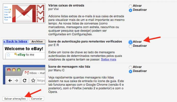 Ativando a função de remetentes autenticados do Gmail (Foto: Reprodução/Marvin Costa)