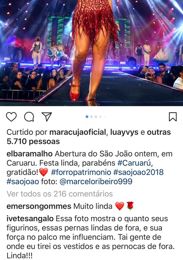 Ivete Sangalo elogia Elba Ramalho em rede social (Foto: Reprodução / Instagram)