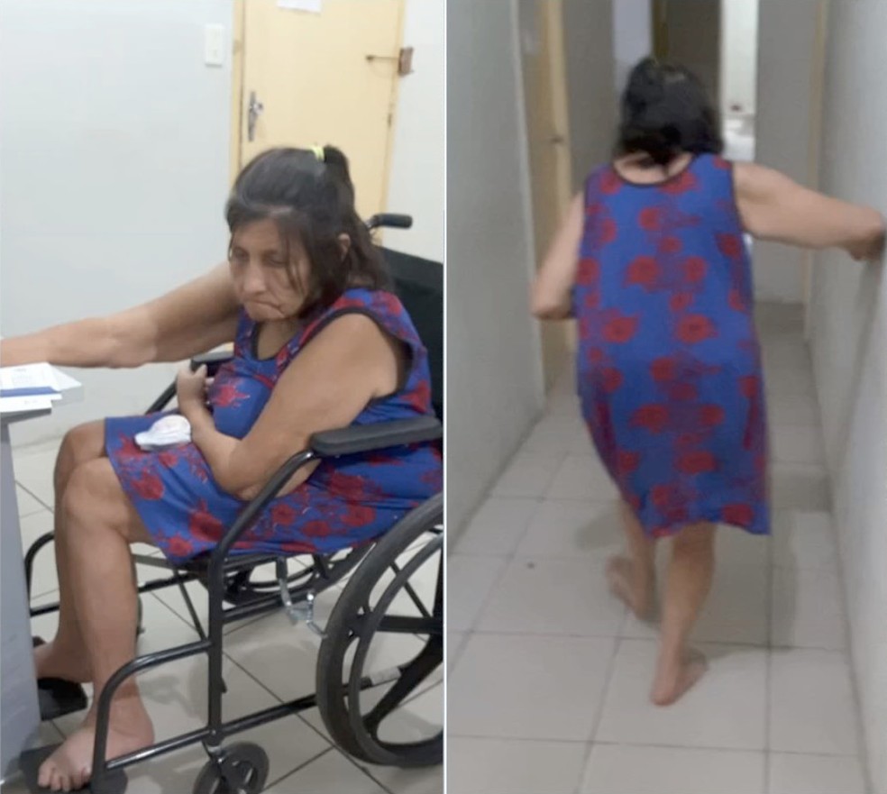 Idosa fingiu ser cadeirante e depois foi flagrada tentando fugir de delegacia — Foto: Divulgação/Polícia Civil