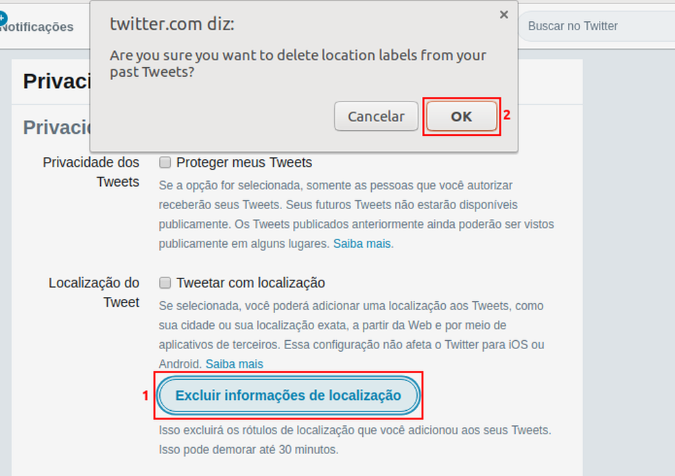 Excluindo as informações de localização da conta (Foto: Edivaldo Brito/TechTudo)