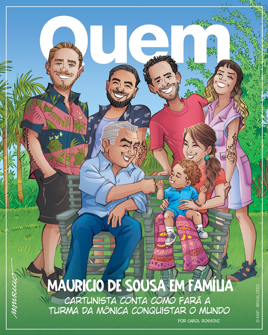 Mauricio de Sousa e família na capa da Quem