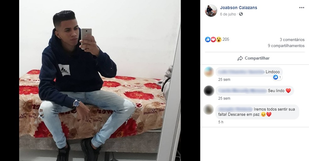 Joabson Calazans tinha 22 anos e era de São Paulo  — Foto: Facebook/Reprodução