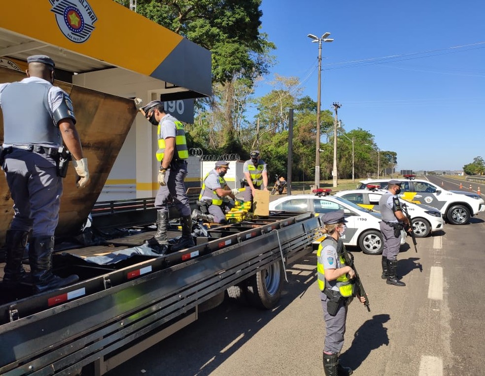 Caminhoneiro é preso com quase uma tonelada de maconha em Penápolis, na Rodovia Marechal Rondon — Foto: Polícia Rodoviária/Divulgação